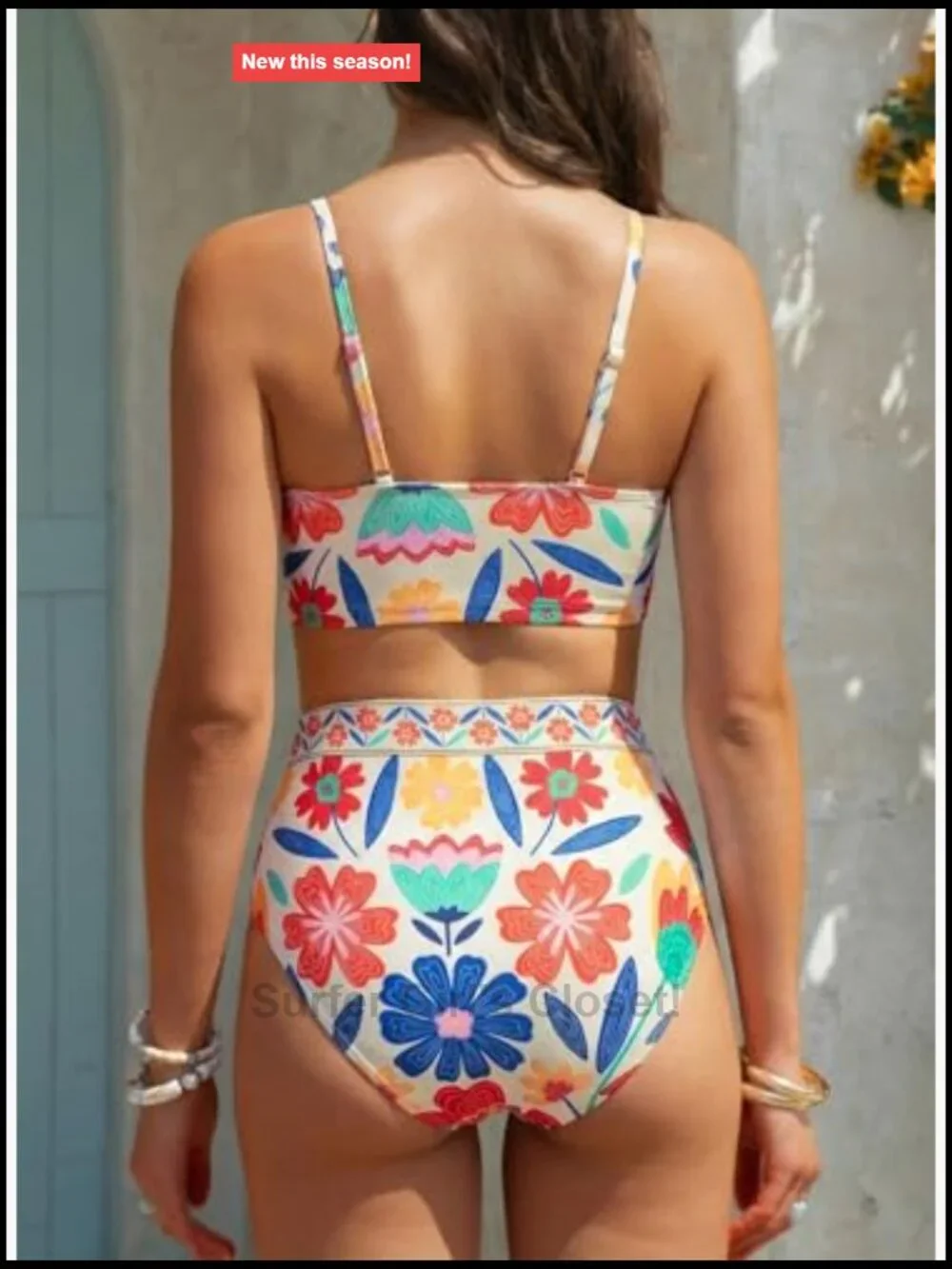 High Waisted Bikini Set V Neck Floral Print Push Up Two Piece Swimsuit Bathing